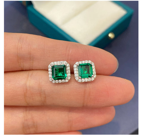 Cultivated Emerald Pagoda Cut 6x6mm Stud Earrings