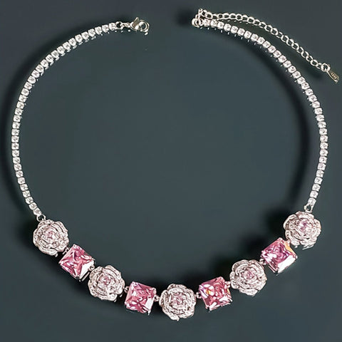 Pink Zirconia Camellia Necklace