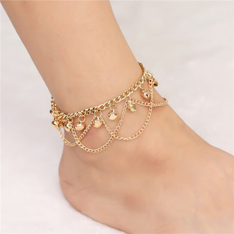 Simple Multi-Layer Wave Tassel Bell Anklet