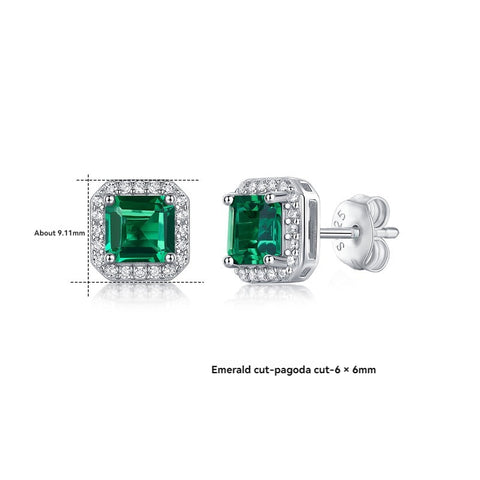 Cultivated Emerald Pagoda Cut 6x6mm Stud Earrings