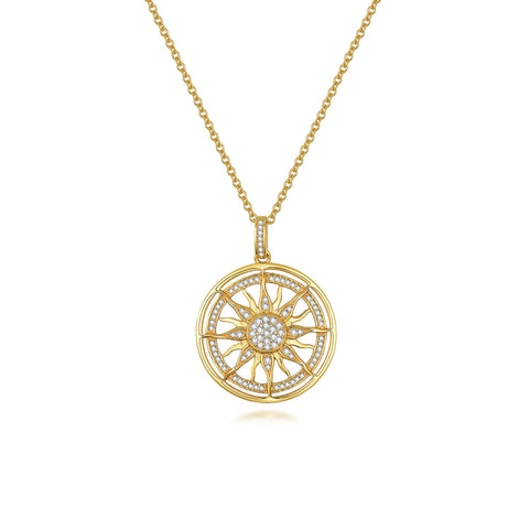 Moissanite Sun Pendant Necklace S925 Silver Plated 18K Gold