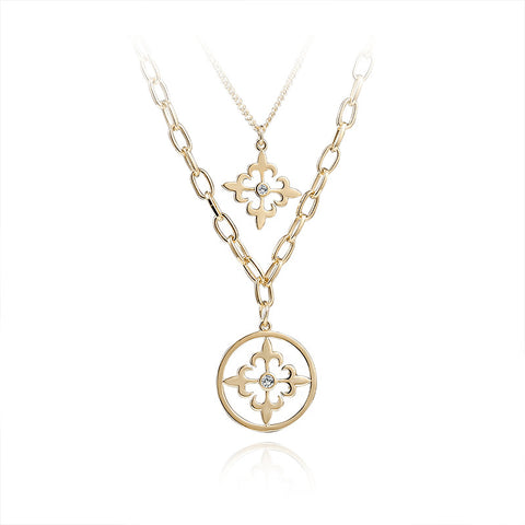 Champagne Gold Double Layered Flower Pendant Necklace