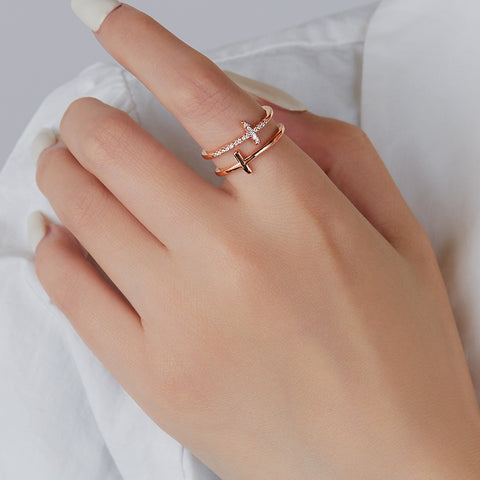 Rose Gold Double Cross Open End Ring