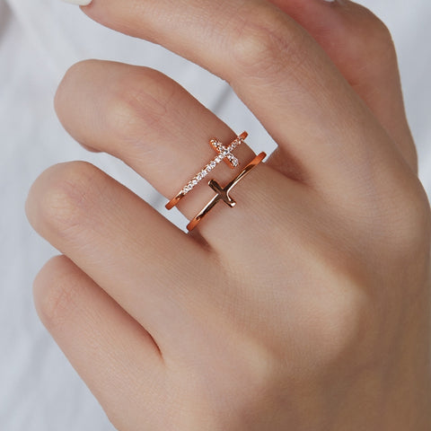 Rose Gold Double Cross Open End Ring