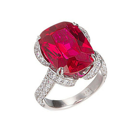 S925Silver Pigeon Blood Ruby Cushion Ring 12x16mm