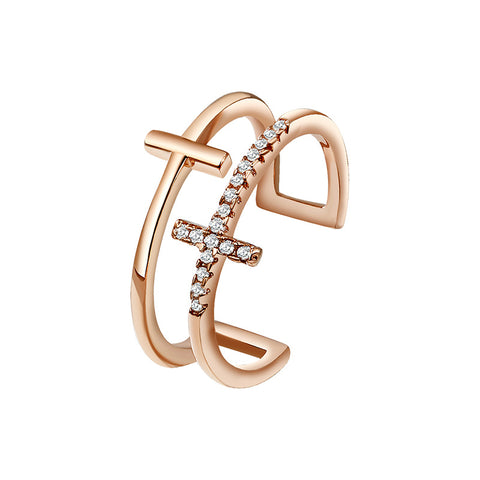 Rose Gold Double Cross Open End Ring