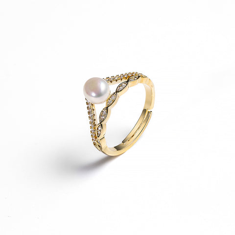 Pearl Crown Split Ring