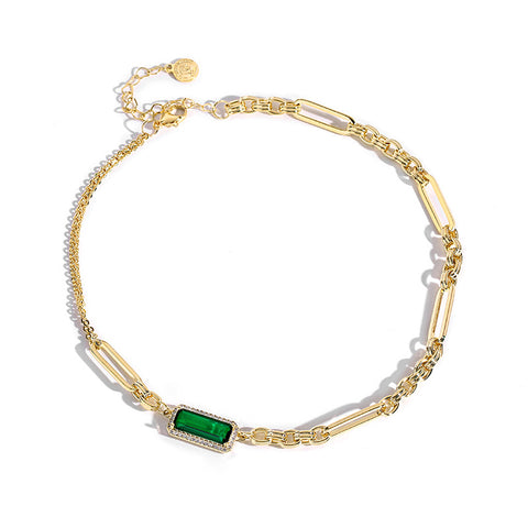 Champagne Gold Metallic Style Green Crystal Necklace