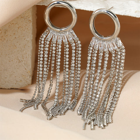 Geometric Round Chain Tassel Earrings