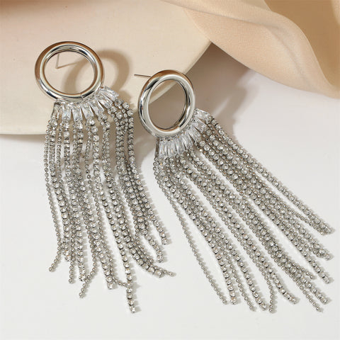 Geometric Round Chain Tassel Earrings