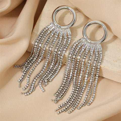 Geometric Round Chain Tassel Earrings