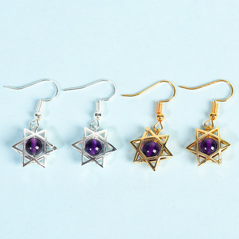 Natural Crystal Raw Stone Six Stars Earrings