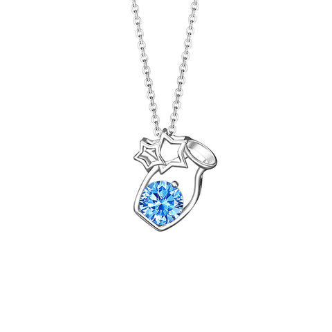 Aquamarine Zirconia Pendant 12 Constellation S925 Silver Necklace