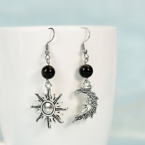 Asymmetrical Star and Moon Natural Crystal Earrings