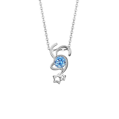 Aquamarine Zirconia Pendant 12 Constellation S925 Silver Necklace