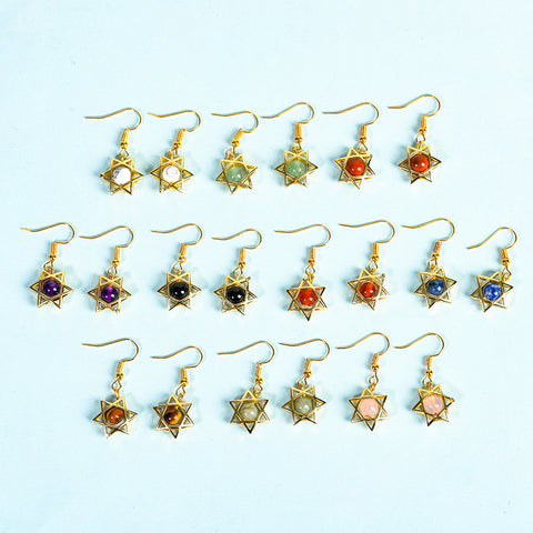 Natural Crystal Raw Stone Six Stars Earrings