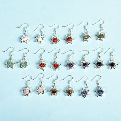 Natural Crystal Raw Stone Six Stars Earrings