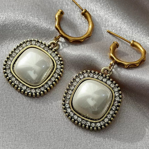 Vintage Genuine Gold Pearl Micro Zirconia Earrings