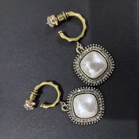 Vintage Genuine Gold Pearl Micro Zirconia Earrings