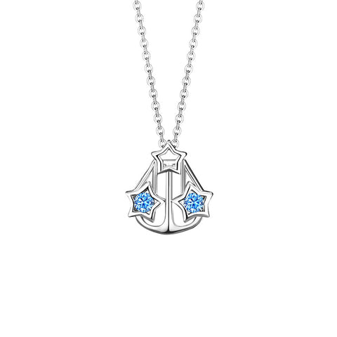 Aquamarine Zirconia Pendant 12 Constellation S925 Silver Necklace