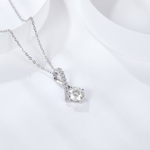 1Ct Round Moissanite Necklace S925 Silver Plated 18K white Gold