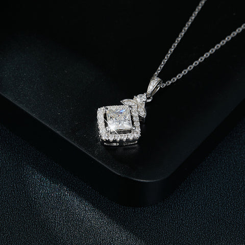 1.2Ct Moissanite Princess Square Necklace S925Silver Plated 18k white Gold