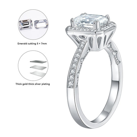 D Colour Moissanite Emerald Cut 5X7mm Ring