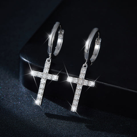 Moissanite Cross Earrings for Men and Women