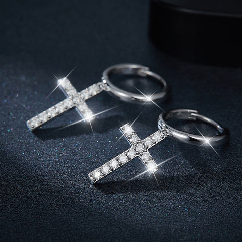 Moissanite Cross Earrings for Men and Women