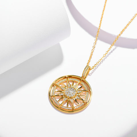 Moissanite Sun Pendant Necklace S925 Silver Plated 18K Gold