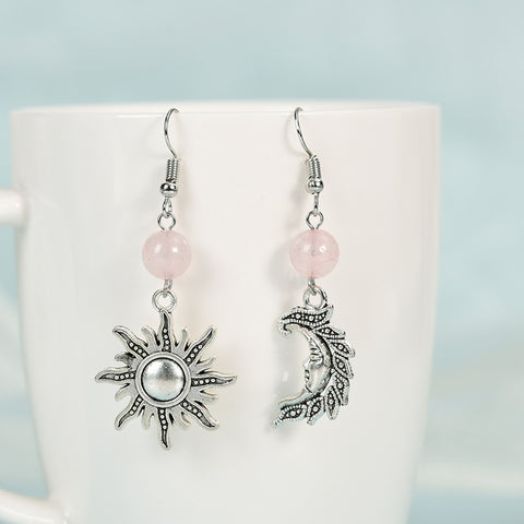 Asymmetrical Star and Moon Natural Crystal Earrings