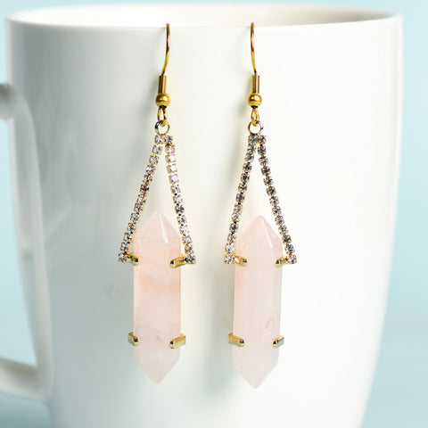 Natural Crystal Raw Stone Hexagonal Prism Earrings