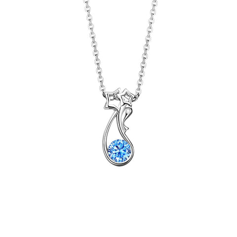 Aquamarine Zirconia Pendant 12 Constellation S925 Silver Necklace