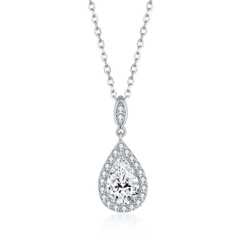 Moissanite Teardrop 1.5 Ct Pendant Fashion Necklace S925Silver Plated 18k white Gold