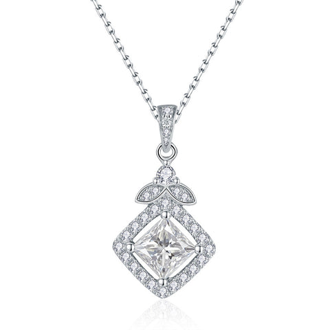 1.2Ct Moissanite Princess Square Necklace S925Silver Plated 18k white Gold