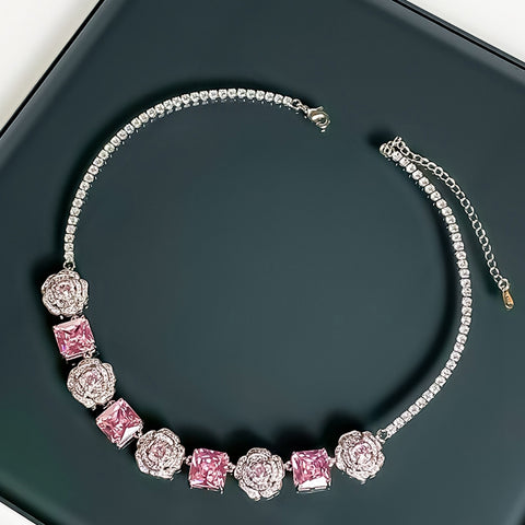 Pink Zirconia Camellia Necklace