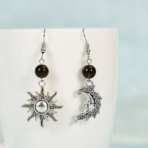 Asymmetrical Star and Moon Natural Crystal Earrings