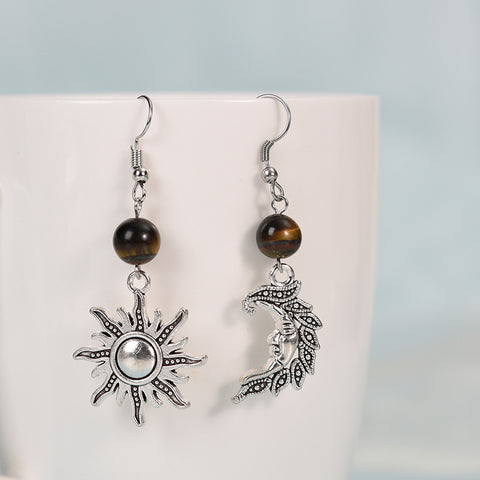 Asymmetrical Star and Moon Natural Crystal Earrings