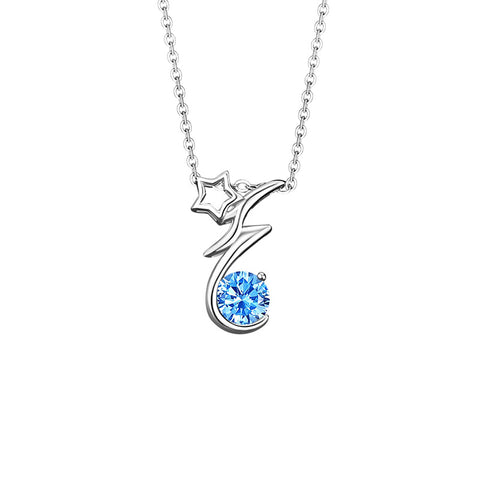 Aquamarine Zirconia Pendant 12 Constellation S925 Silver Necklace