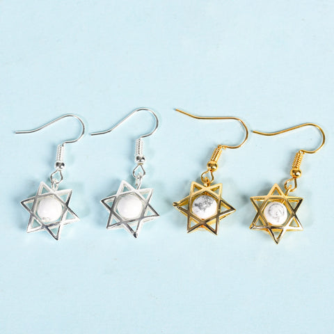 Natural Crystal Raw Stone Six Stars Earrings