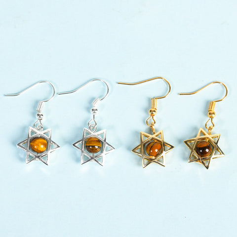 Natural Crystal Raw Stone Six Stars Earrings