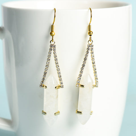 Natural Crystal Raw Stone Hexagonal Prism Earrings